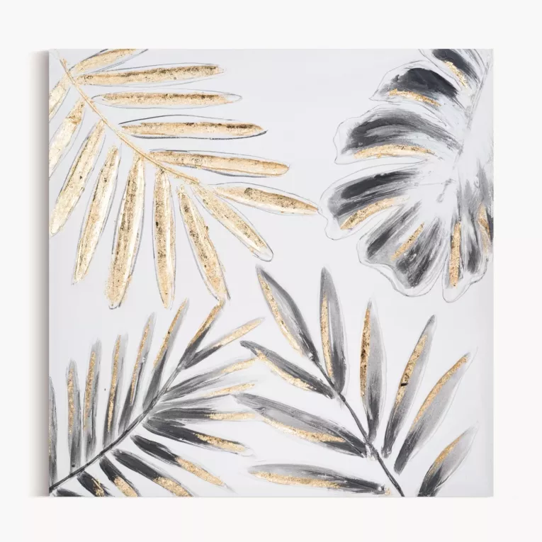 Ręcznie malowany obraz na płótnie w egzotyczne liście Eurofirany