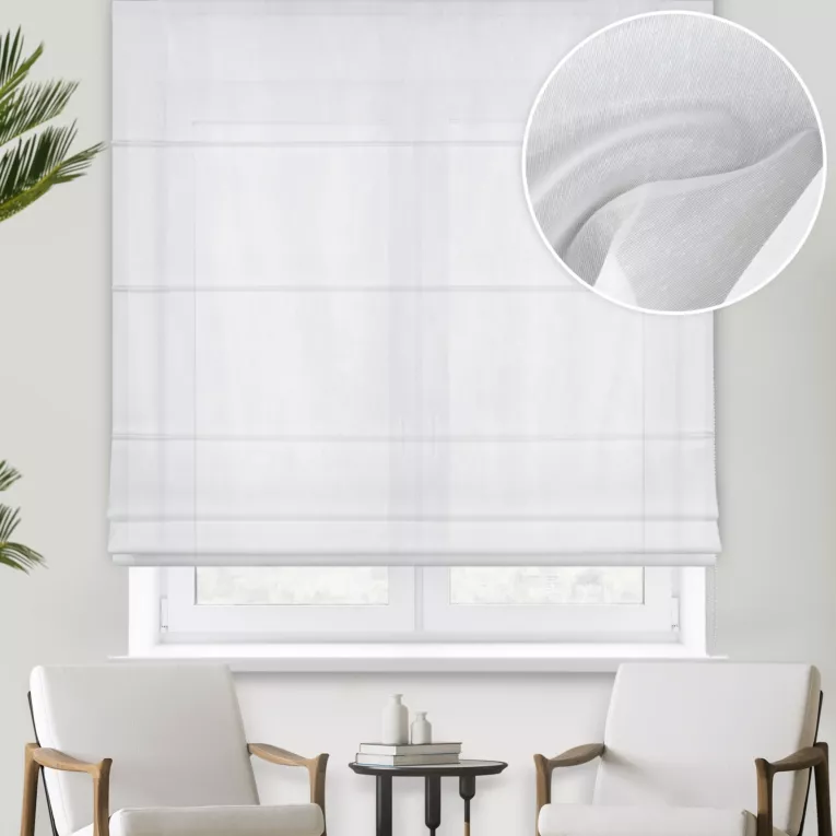 Roleta rzymska RENEE biała z półprzezroczystej połyskującej tkaniny