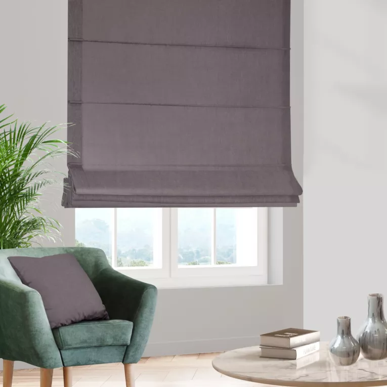 Roleta rzymska DORA - HIT ciemnografitowa z miękkiej tkaniny o welurowej strukturze