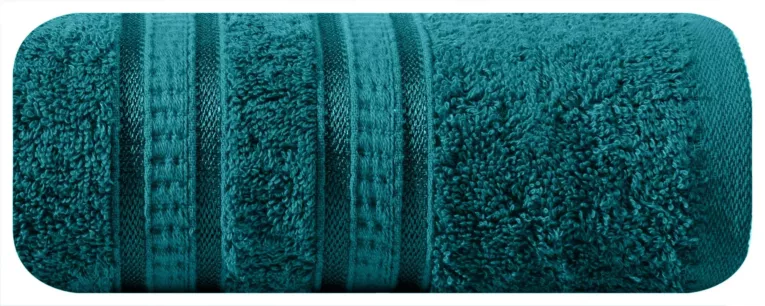 Ręcznik kąpielowy 70x140 cm bambusowy kolor turkusowy zdobiony bordiurą w pasy 500 g/m2 MILA Eurofirany