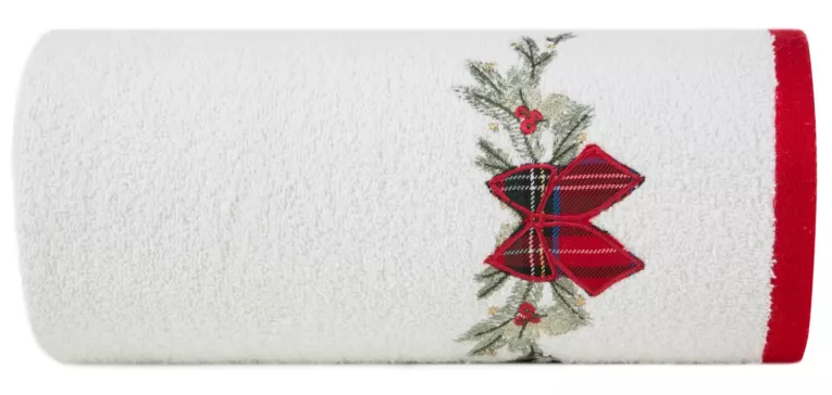 Ręcznik kąpielowy świąteczny 70x140 cm bawełniany kolor biały,czerwony zdobiona haftem 480 g/m2 BLISS Eurofirany
