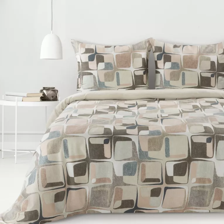 Pościel 220x200 bawełniana kolor beżowy, brązowy z wzorem geometrycznym SPRING 36 Eurofirany
