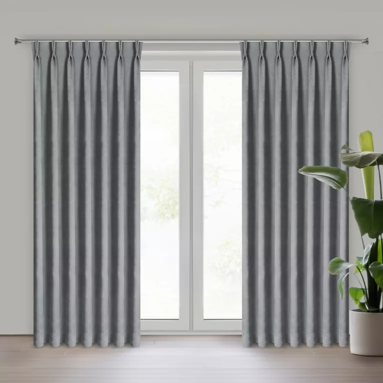 Zasłona szara z tkaniny welurowej 70x220 cm szerokość po zmarszczeniu flex 1:2 Dora Eurofirany
