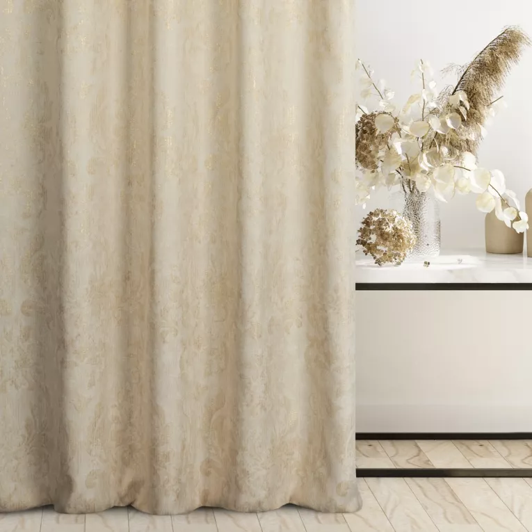 Zasłona szyta na taśmie fala kremowo złota z miękkiej tkaniny w ornamentowy wzór