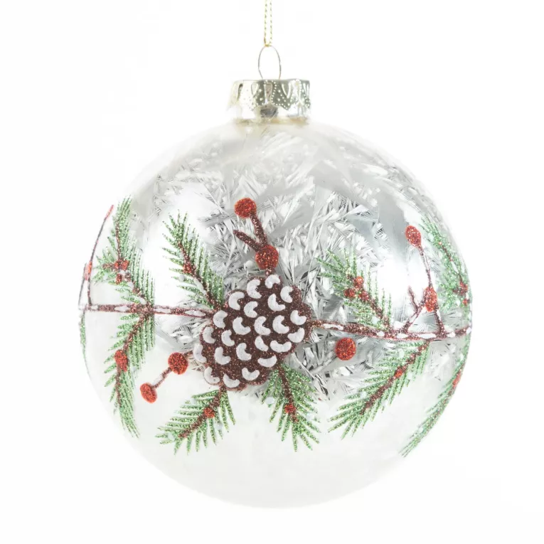 Klasyczna bombka choinkowa  ręcznie zdobiona akcentem zimowym Eurofirany