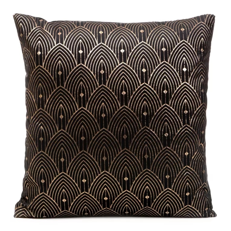 Poszewka na poduszkę 40x40 cm z złotym nadrukiem w stylu art deco czarna AGNES DESIGN 91 Eurofirany