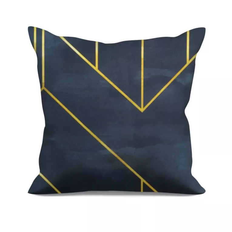 Poszewka szyta grafitowo złota z miękkiej tkaniny typu blackout drukowanej w geometryczny wzór