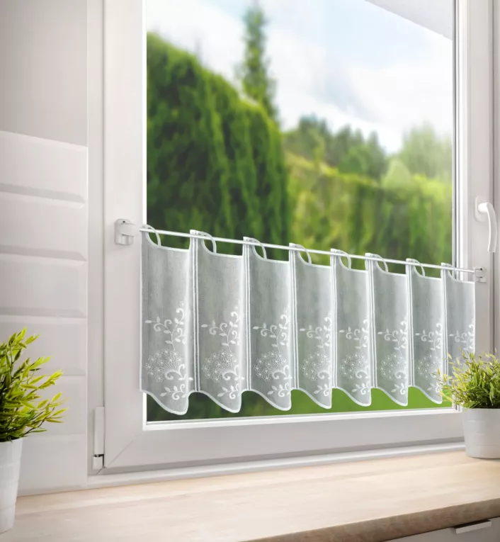 Tkanina firanowa zazdrostka z haftem i ażurem Eurofirany