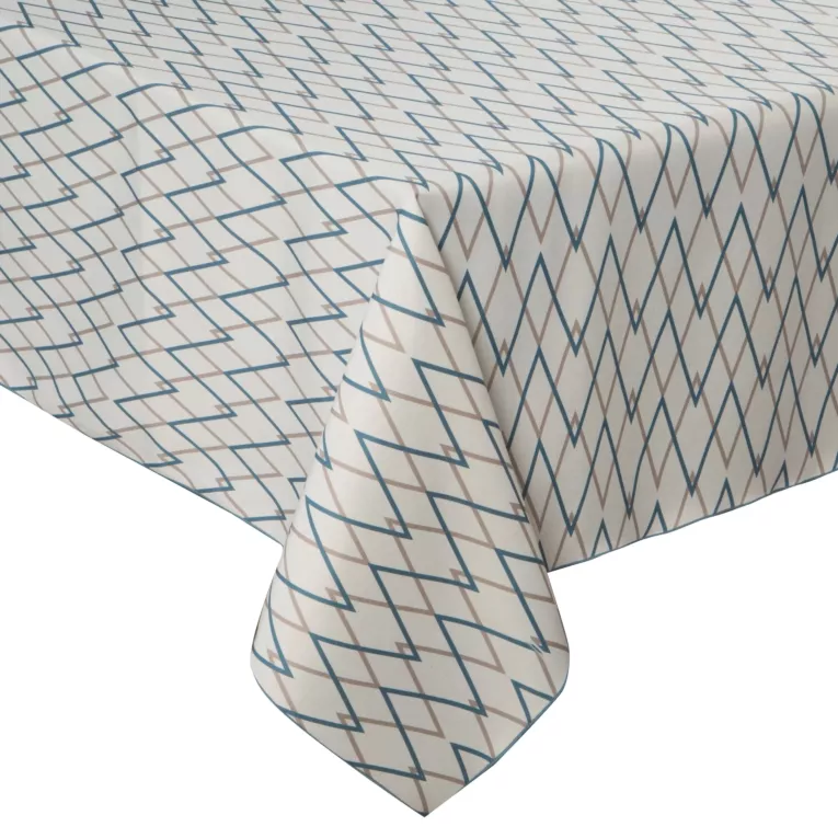 Obrus naturalno, ciemnoturkusowy 160x260 cm INES z nadrukowanym motywem geometrycznym