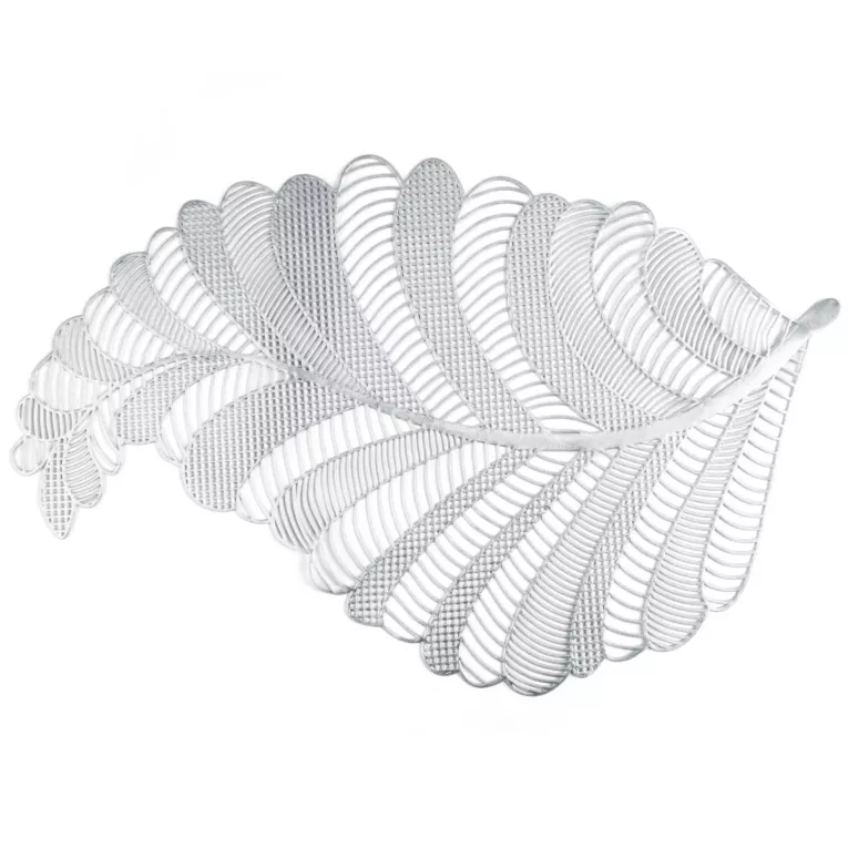 Podkładka na stół srebrna 30 x 45 cm PETAL z ażurowym wzorem liścia