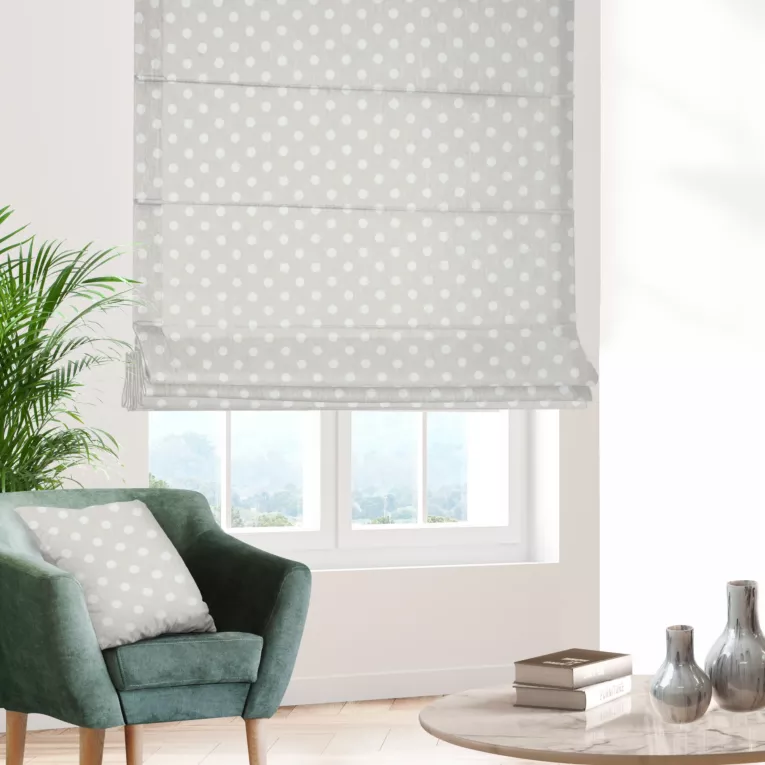 Roleta rzymska kremowo beżowa dwustronna, z wzorem w grochy