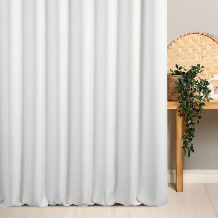 Zasłona szyta na taśmie 5 cm kremowa z tkaniny o naturalnym splocie z efektem melanżu