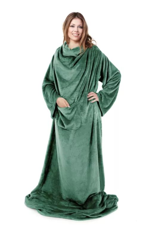 Koc z miękkiego polaru z rękawami 150x180 cm ciemnozielony TV TONY DESIGN 91 Eurofirany