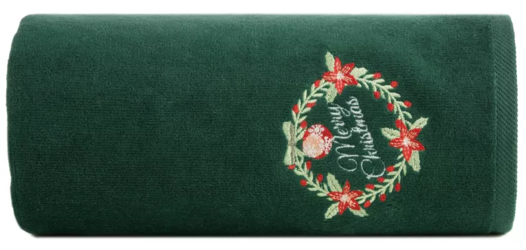 Ręcznik kąpielowy świąteczny 50x90 cm bawełniany kolor zielony,czerwony zdobiona świątecznym haftem 480 g/m2 KARMEN Eurofirany