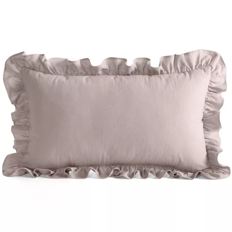 Poszewka na poduszkę 30x50 cm bawełniana z ozdobną falbanką pudrowa Eurofirany