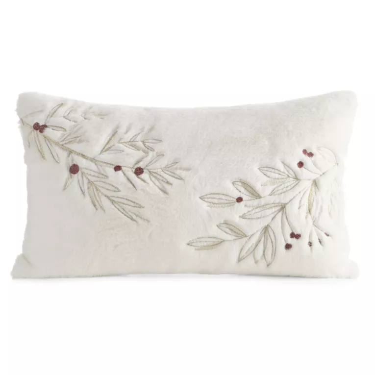 Poszewka na poduszkę świąteczna 30x50 cm kremowo, złota z przyjemnego futerka zdobiona haftem Eurofirany