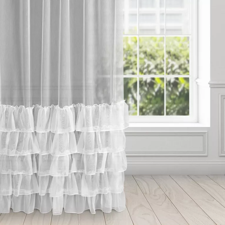 Firana biała z tkaniny aden z pięcioma falbanami 140x250 cm taśma CHARLOTTE 3 Eurofirany