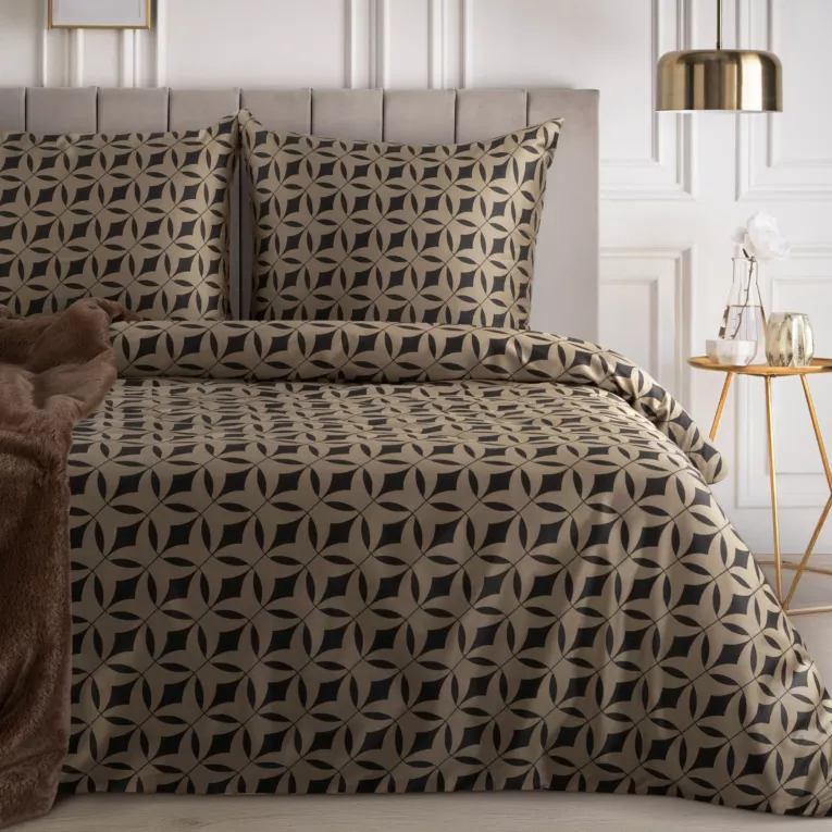 Pościel 220x200 cm z makosatyny bawełnianej kolor czekoladowy, jasnobrązowy  z motywem geometrycznym REINA 52