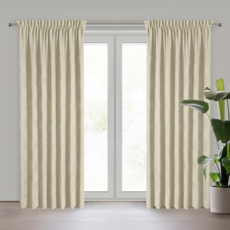 Zasłona jasnobeżowa z tkaniny welurowej 160x180 cm taśma - Dora Eurofirany