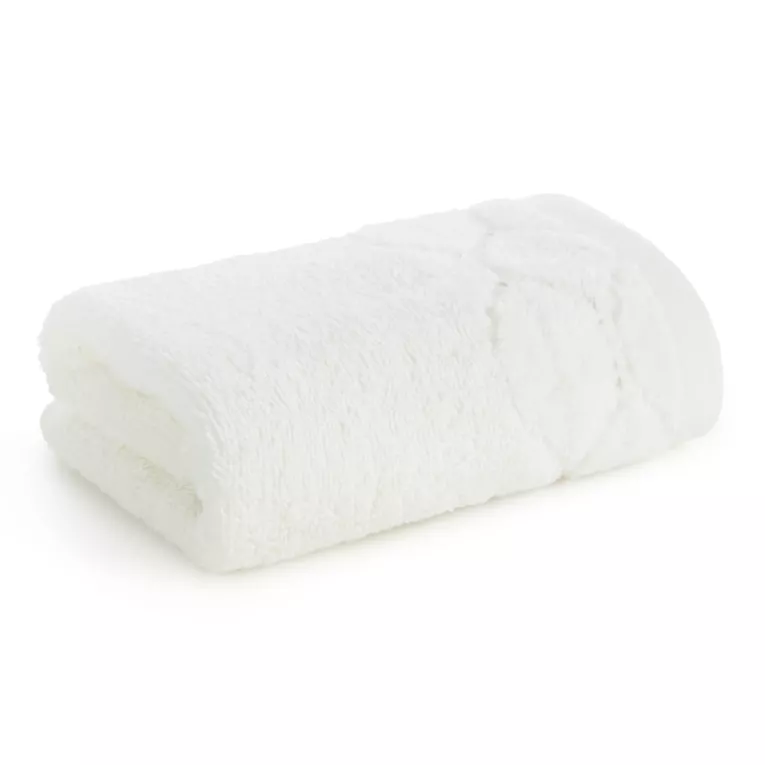 Ręcznik do rąk 30x50 cm bawełniany kolor kremowy z welwetową geometryczną bordiurą 550 g/m2 LUMIA Eurofirany
