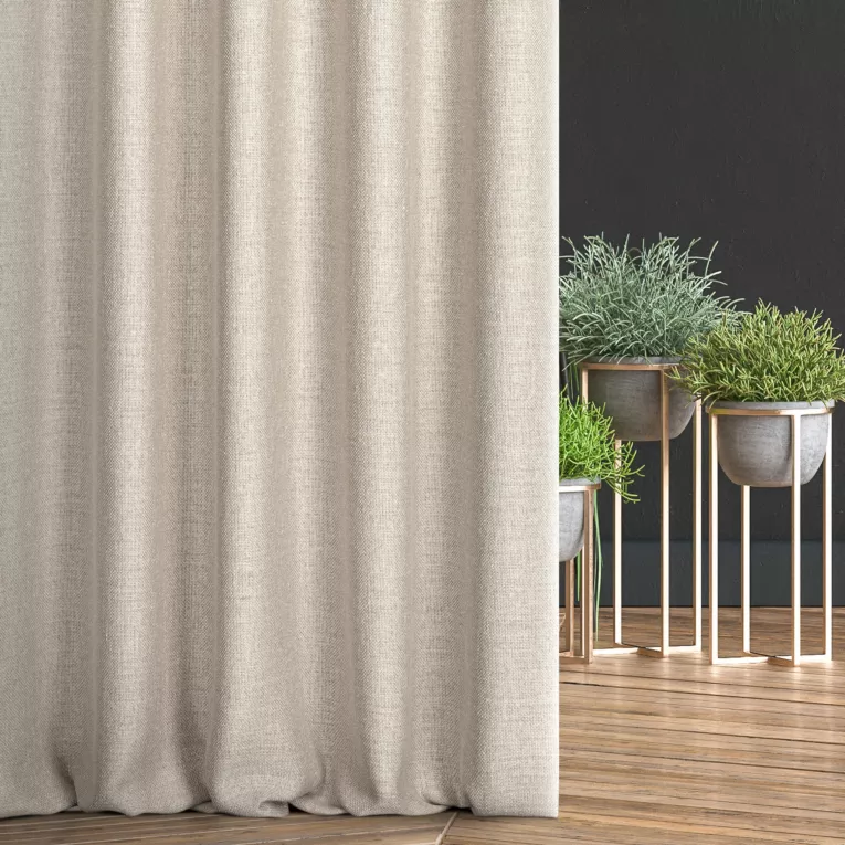 Zasłona szyta na taśmie fala jasnobeżowa z tkaniny szenilowej o wyraźnym splocie