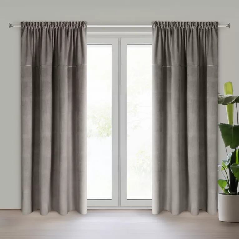 Zasłona popielata z matowego welwetu 140x300 cm taśma MILO Eurofirany