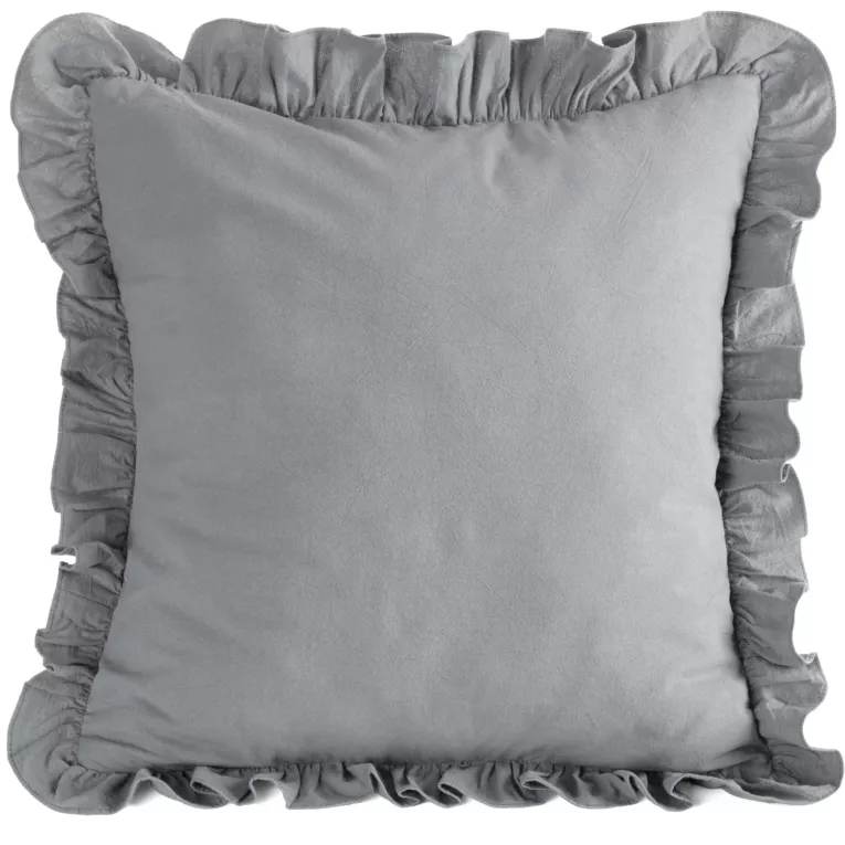 Poszewka na poduszkę 45x45 cm bawełniana z ozdobną falbanką stalowa Eurofirany