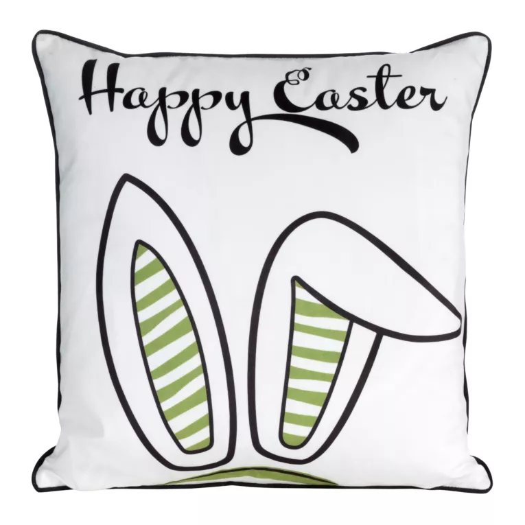 Poszewka na poduszkę 45x45 cm welwetowa z uroczym nadrukiem biało, zielona WIOSNA 2 Eurofirany