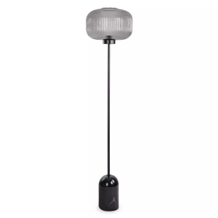 Lampa stojąca do pokoju czarno, garfitowa LYLA o marmurkowej podstawie Eurofirany