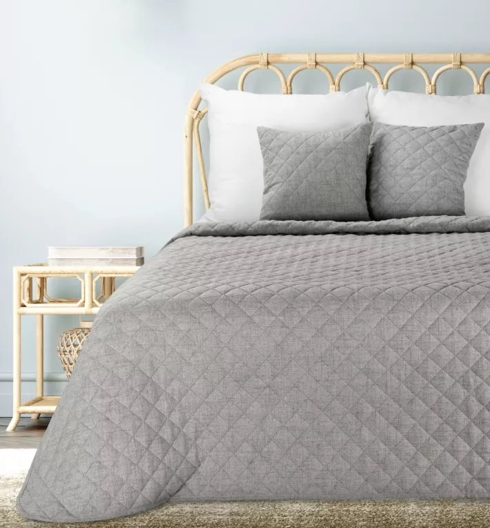 Narzuta o strukturze lnu stalowa 170x210 cm pikowana metodą hot press LEN 1 EUROFIRANY PREMIUM