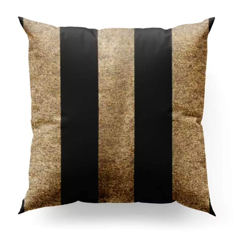 Poszewka szyta czarno złota z szenilowej tkaniny w pasy przetykane błyszczącą nicią