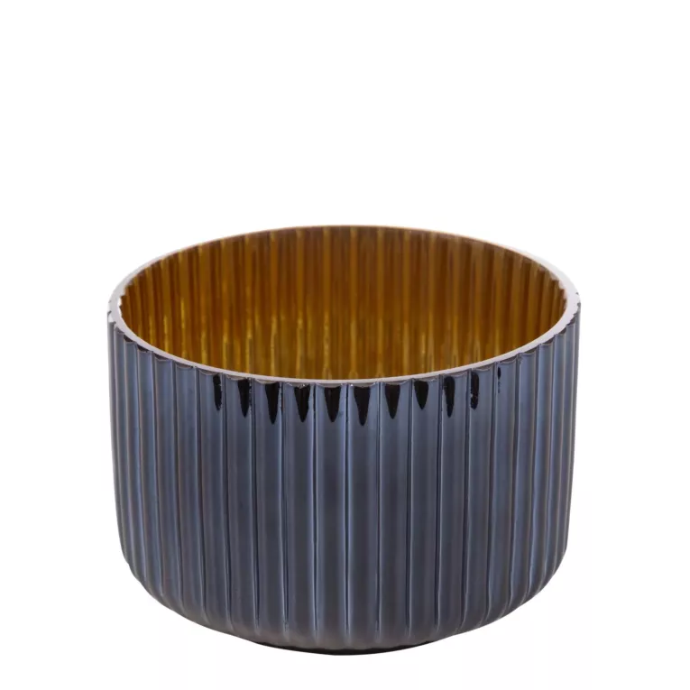 Świecznik dekoracyjny NELA 3 granatowo-złoty ze szkła artystycznego Eurofirany