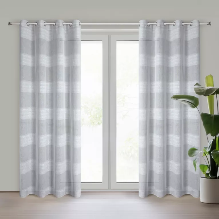 Firana srebrna zdobiona szenilowymi pasami 140x250 cm przelotka AGATA Eurofirany