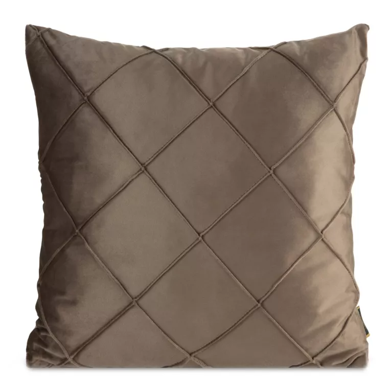 Poszewka na poduszkę 45x45 cm welwetowa z ozdobnym geometrycznym przeszywanym wzorem jasnobrązowa NALA EUROFIRANY PREMIUM