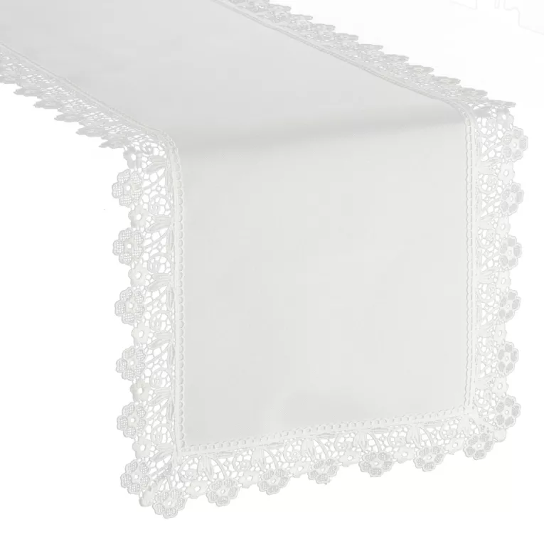 Bieżnik na stół 40x180 cm biały zdobiony koronką - CINDY Eurofirany