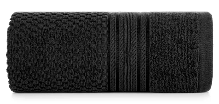 Ręcznik kąpielowy 50x90 cm bawełniany kolor czarny zdobiony subtelnymi paseczkami 500 g/m2 DAVOS Eurofirany