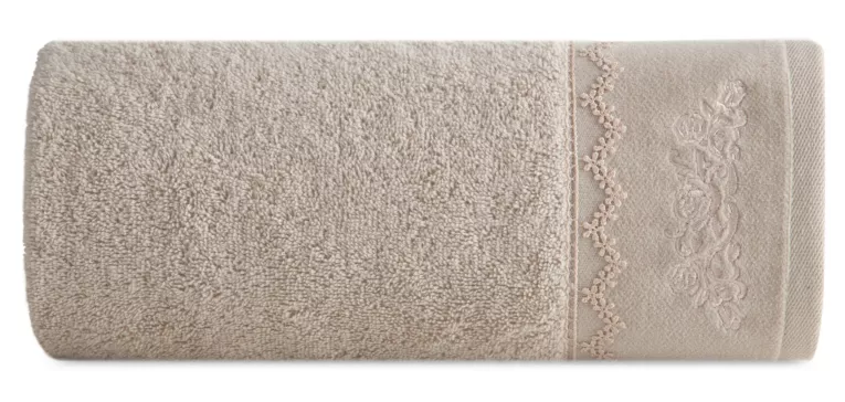 Ręcznik do rąk 30x50 cm bawełniany kolor beżowy, złoty z zdobiony delikatną koronką 500 g/m2 NIKI Eurofirany
