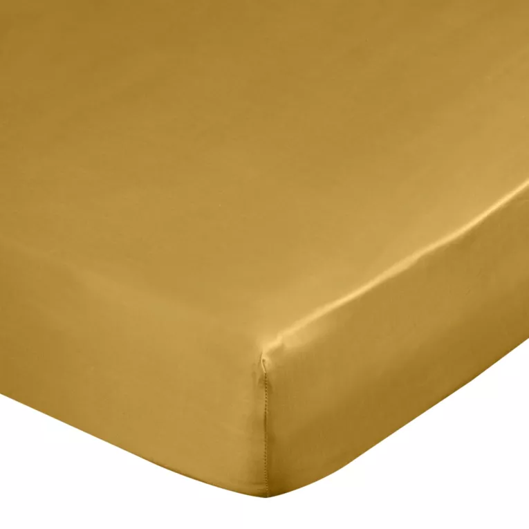 Prześcieradło z gumką 100x200 cm z satyny bawełnianej kolor musztardowy 125 g/m2 DINA Diva Line Eurofirany