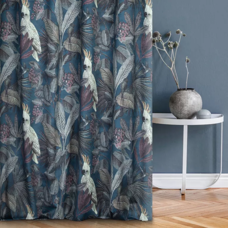 Tkanina zasłonowa, welwetowa z oryginalnym nadrukiem botanicznym Eurofirany