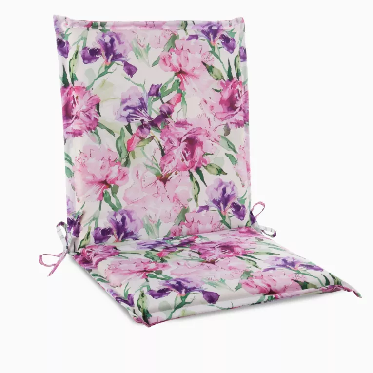 Poduszka na krzesło 45 x 90 x 3 cm wodoodporna różowo, fioletowa zdobione roślinnym wzorem GARDEN Eurofirany
