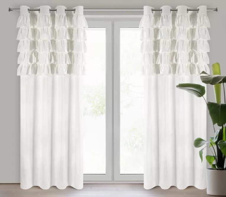 Zasłona biała zdobiona falbanami z welwetu 140x250 cm przelotka AURA Eurofirany