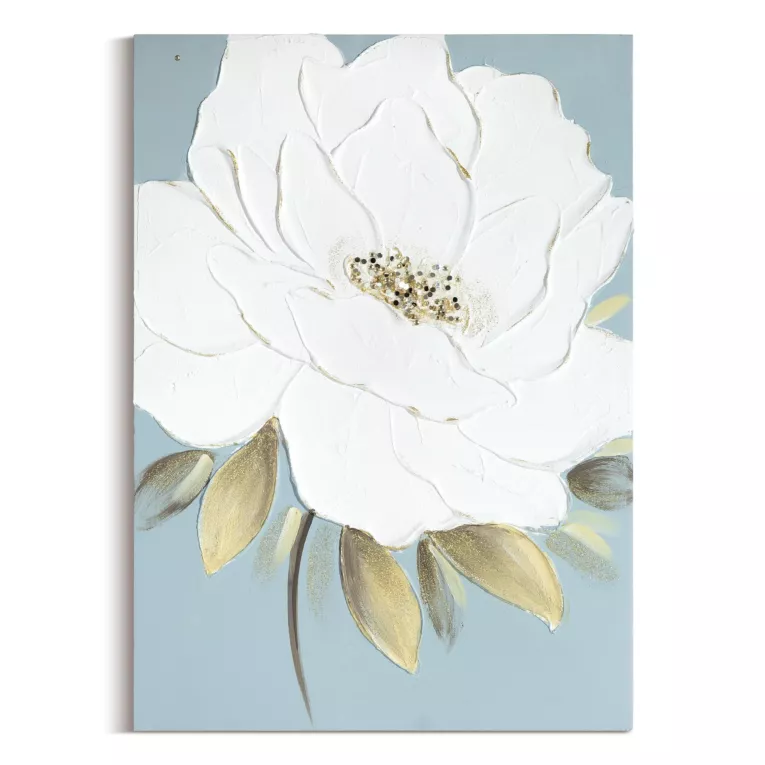 Obraz kremowy, jasnoniebieski ręcznie malowany z motywem roślinnym 50x70 cm Eurofirany