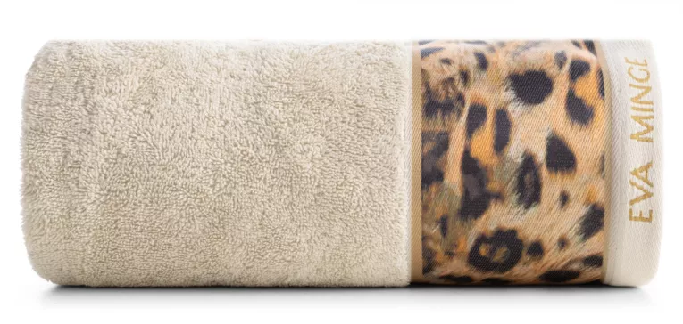 Ręcznik kąpielowy 70x140 cm bawełniany kolor beżowy,czarny z designerską bordiurą 500 g/m2 EVA 23 Eva Minge Eurofirany