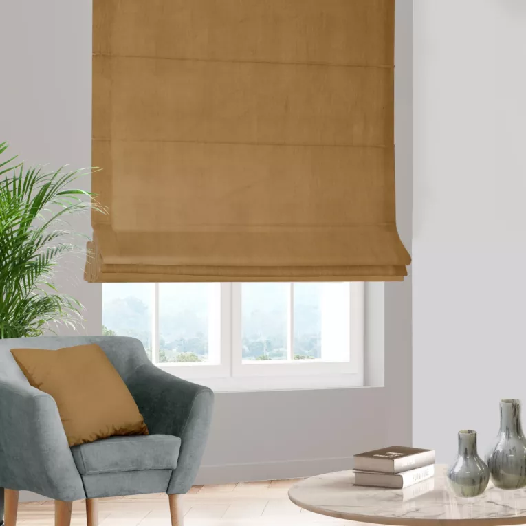 Roleta rzymska złota z miękkiej tkaniny welwetowej