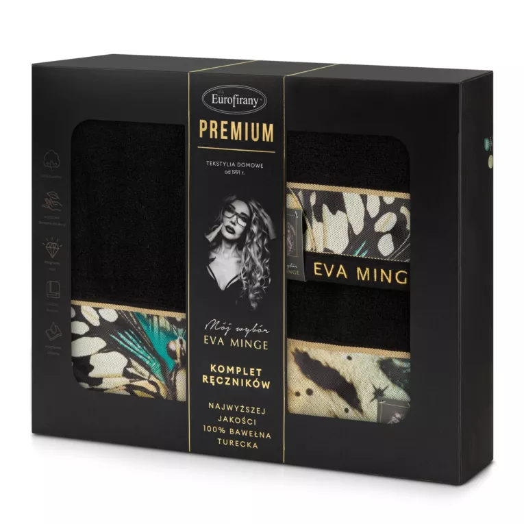 Zestaw ręczników bawełnianych 3 szt kolor czarny 500 g/m2 Eva Minge 15 Eurofirany