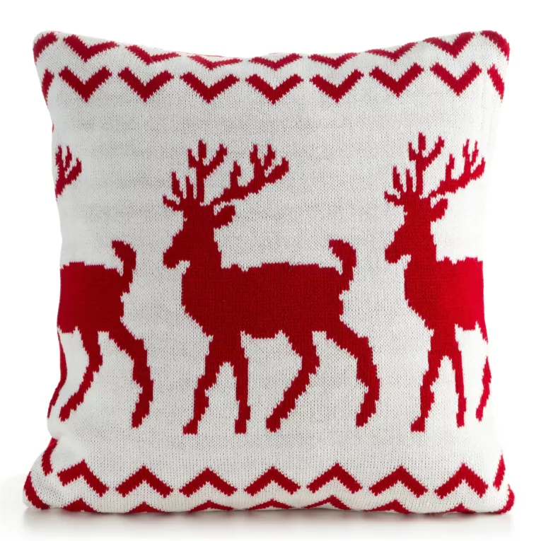 Poszewka na poduszkę 45x45 cm świąteczna o plecionej strukturze z motywem świątecznym biało, czerwona Eurofirany