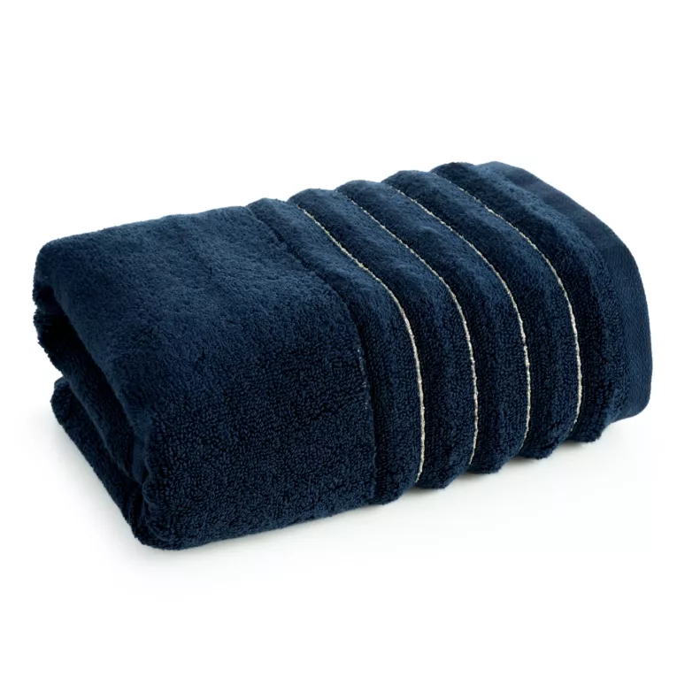 Ręcznik kąpielowy 50x90 cm kolor granatowy zdobiony pasami z błyszczącej nici 500 g/m2 LUNARI Eurofirany