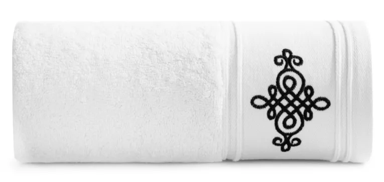 Ręcznik kąpielowy 70x140 cm bawełniany kolor biały z haftowanym ornamentem na bordiurze 600 g/m2 KLAS 2 Eurofirany