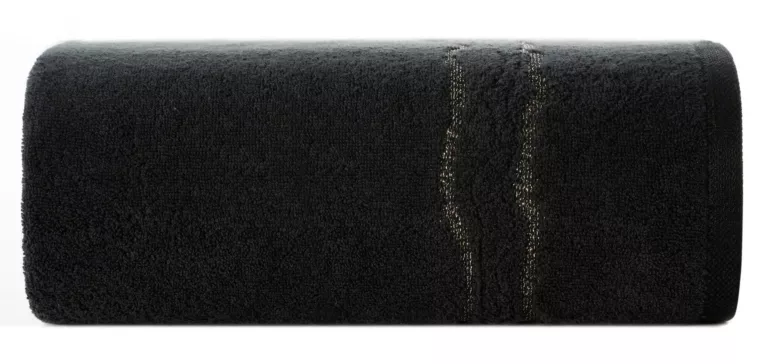 Ręcznik do rąk 30x50 cm bawełniany kolor czarny zdobiony bordiurą z błyszczącym wzorem 500 g/m2 KARIN Eurofirany