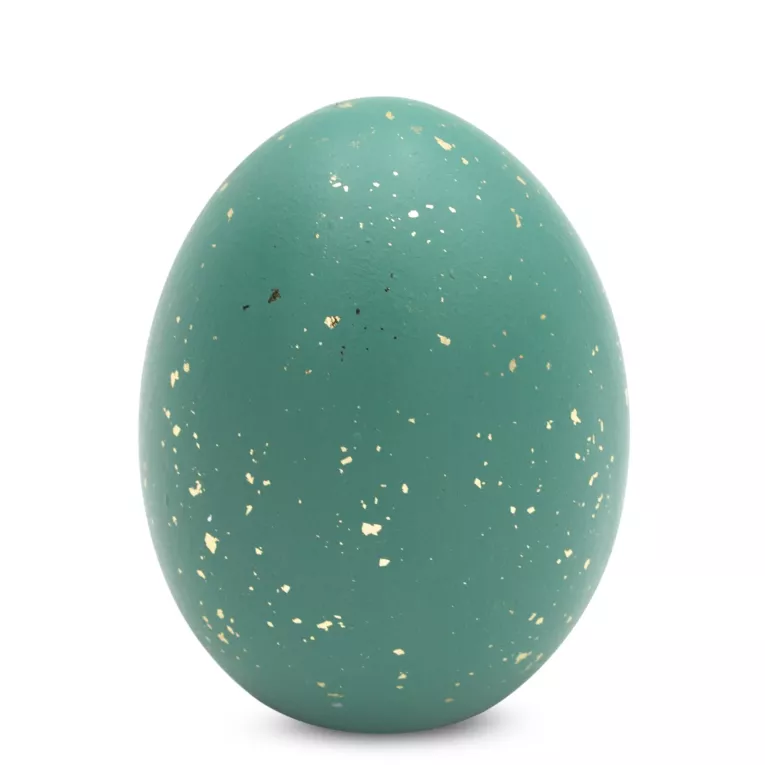 Figurka dekoracyjna wielkanocna z glinki ceramicznej zdobiona lśniącymi drobinkami Eurofirany